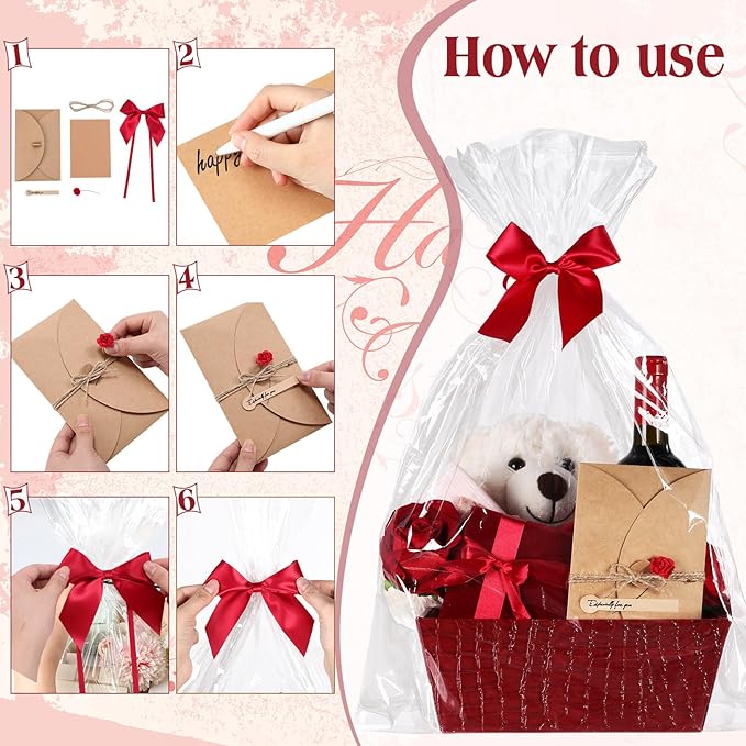 Wonderjune 20 Pcs Valentines Day Gift Baskets Empty To Fill Baskets For Gifts Empty With Gift Bag Bow Valentines Gifts Storage Basket Bulk for Wedding Party Wrapping(Wine Red)