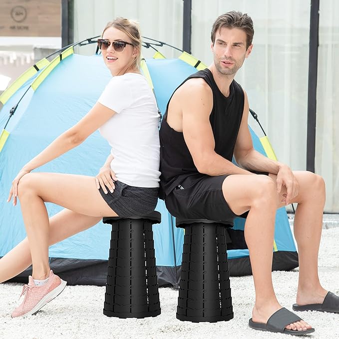 ALEVMOOM Upgraded Collapsible Stool with Cushion,440LBS Max Weight,17.7" Height Adjustable,Sturdy Portable Telescoping Stool,Folding Camping Stool for Outdoor Hiking Travel