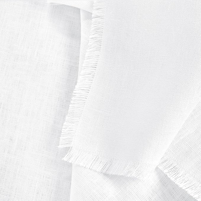Solino Home Fringe Linen Table Runner 120 Inches Long - 100% Pure Linen White Dining Table Runner 14 x 120 Inch for Winter, Valentines, Spring, Easter