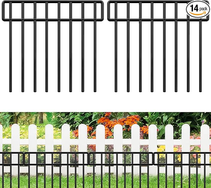 20Ft(L) X 13Inch(H) Animal Barrier Fence - 14 Pack Garden Fence Animal Barrier Garden Border Rustproof Metal No Dig Fence Panels for Dog Rabbit Defense Bottom Blocker for Outdoor Yard Patio
