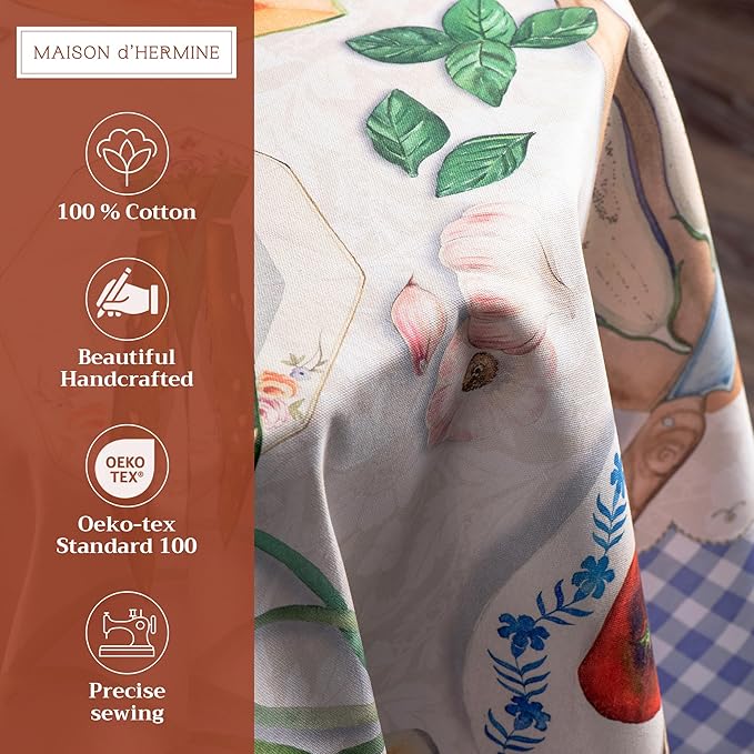 Maison d' Hermine Table Cloth Round Table 100% Cotton 69 Inches Tablecloth Reusable Decorative Everyday Use for Dining Room, Farmhouse, Home, Party, Festive & Wedding Spring Summer - Gourmand