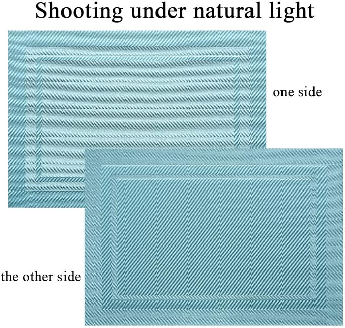 PIGCHCY Heat Insulation Non Slip Plastic Placemats,Washable Easy to Clean Woven Vinyl Kitchen Stain Resistant Placemats for Dining Table Set of 6 (Sky Blue)