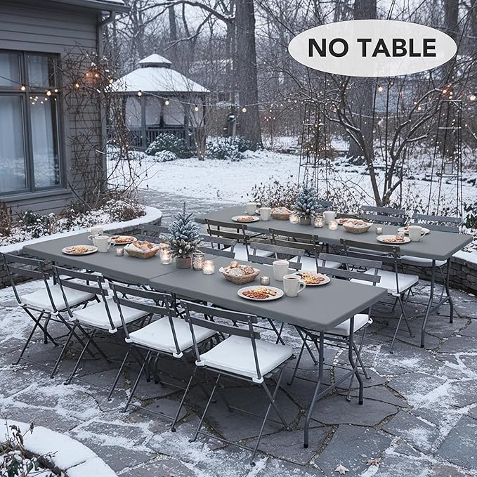 LUSHVIDA 6 Packs Vinyl Tablecloths with Flannel Backing for 8ft Rectangle Folding Table Cloths - Waterproof Plastic Picnic Table Covers with Elastic Corners, 30x96 inch, Light Gray