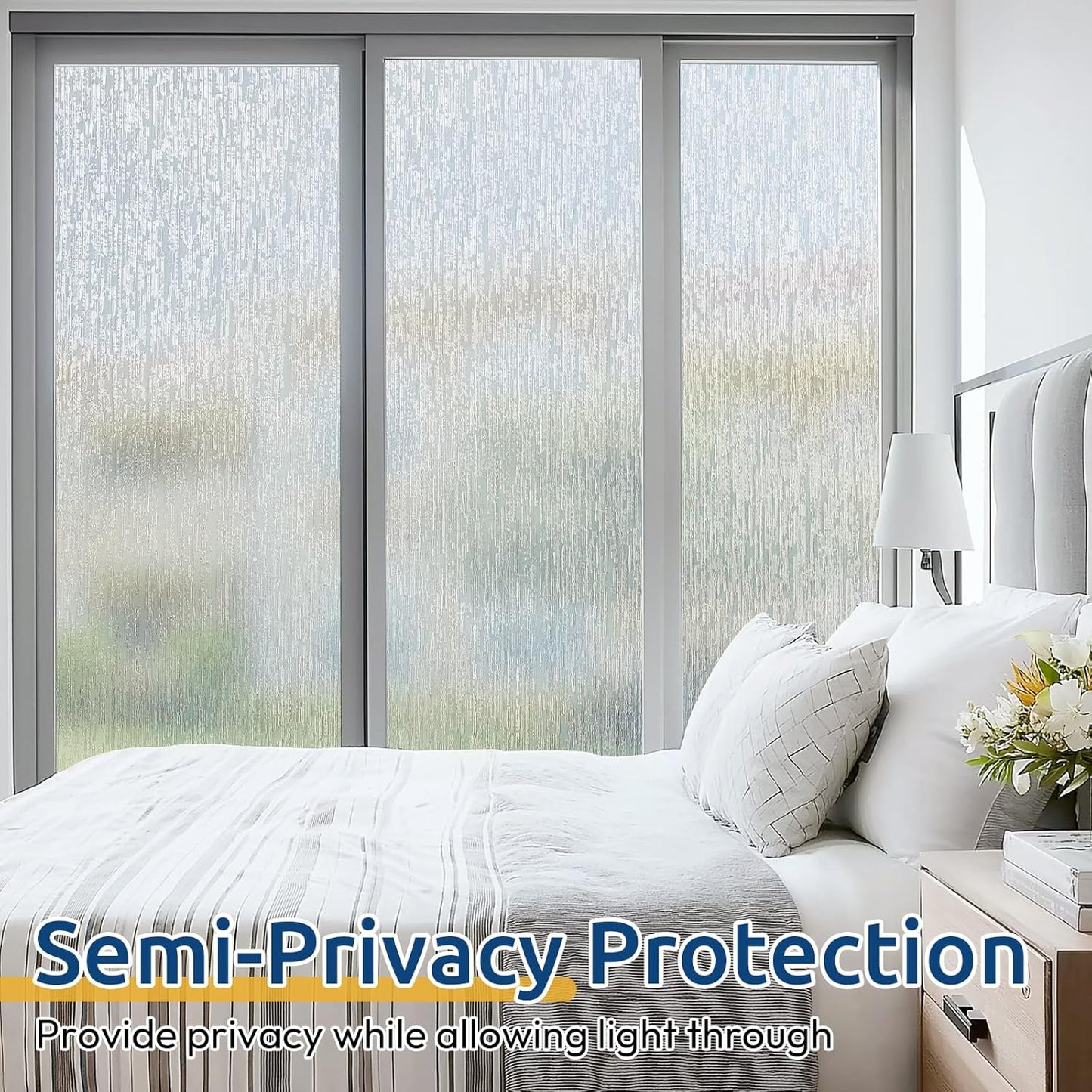 rabbitgoo Window Privacy Film Frosted Glass Clings, Decorative Sun UV Blocking Static Cling Window Covering, Removable Frosting Sticker for Home, Rain Silk, 17.5 x 78.7 Inches