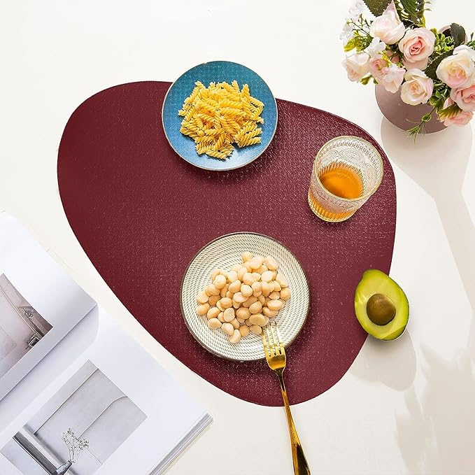 Herda Burgundy Placemats Set of 4 for Dining Table, Wine Red Leather Table Mats Place Mats Wipeable Washable Placemats for Kitchen Dining Patio Table Easy to Clean Holiday Table Christmas Table Mats