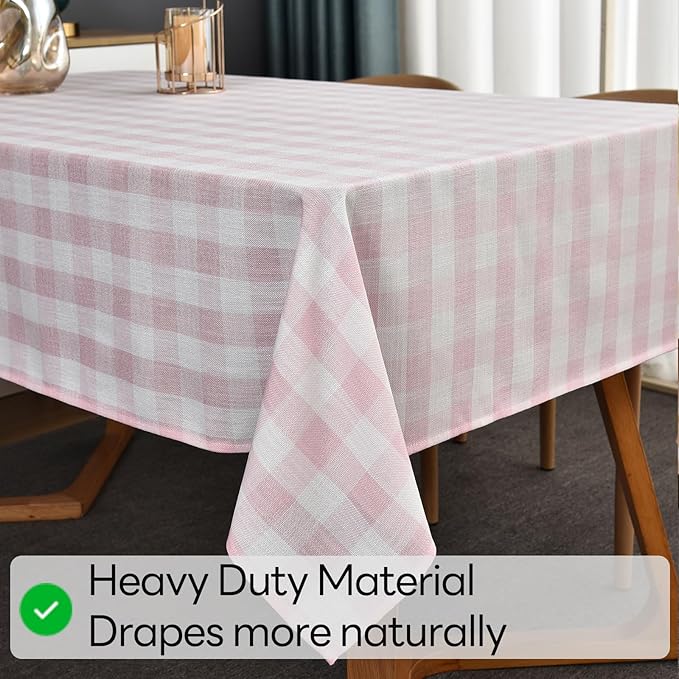 Gingham Table Cloth for Rectangle Tables Pink Checkered Plaid Tablecloth Heavy Duty Cotton Blend Washable & Wrinkle Table Cover for Outdoor Kitchen Dining Picnic Camping (52x70 Inch)