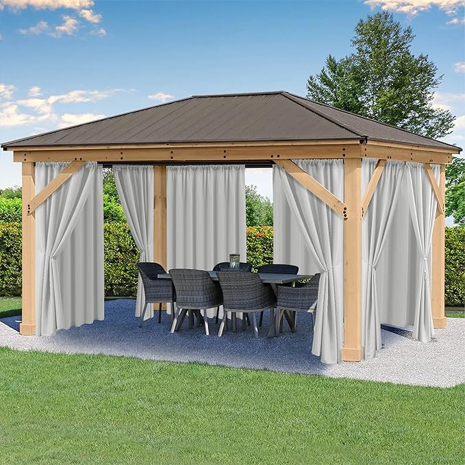 HolidayIdeas Outdoor Patio Curtains Waterproof with Rod Pocket 6 Panels 54x95 Inch- Protect Privacy & Weatherproof Balcony Outdoor Curtains for Apartments,Porch, Gazebo, Pergola, Silver Grey
