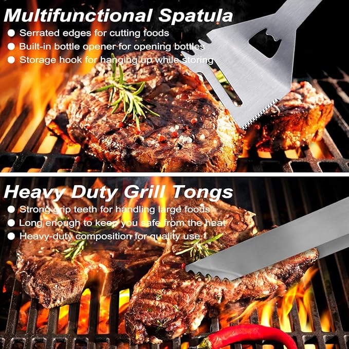 POLIGO 26PCS BBQ Accessories for Outdoor Grill Utensils Set Stainless Steel BBQ Tools Grilling Tools Set for Birthday Fathers Day Dads Presents, Barbecue Accessories Ideal Grilling Gifts for Men Women