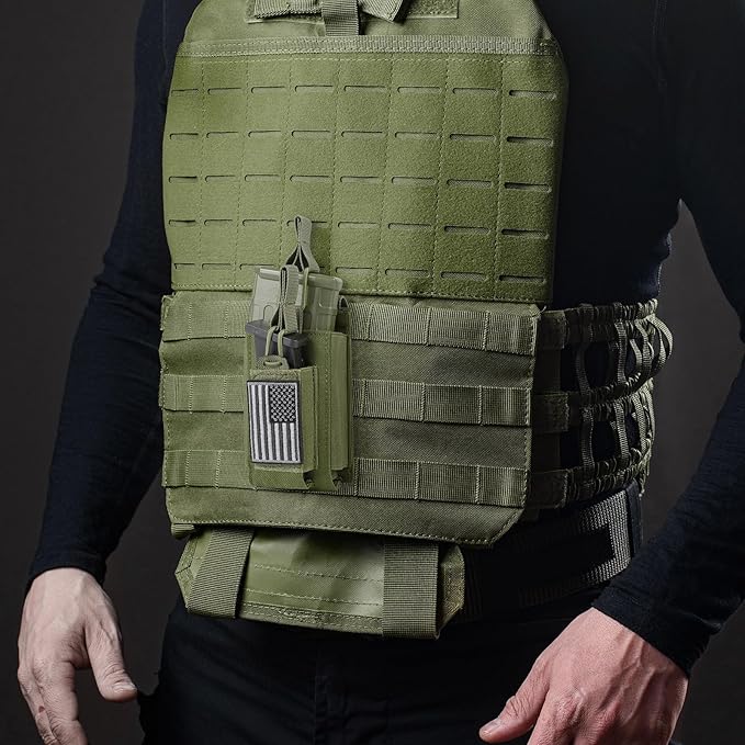 Open-Top Single/Double/Triple Molle Mag Pouch for 5.56mm M4 M16 AK AR Glock M1911 9mm Elastic Rifle Magazines Pistol Mag Pouches Holder Carrier with USA Flag Patch