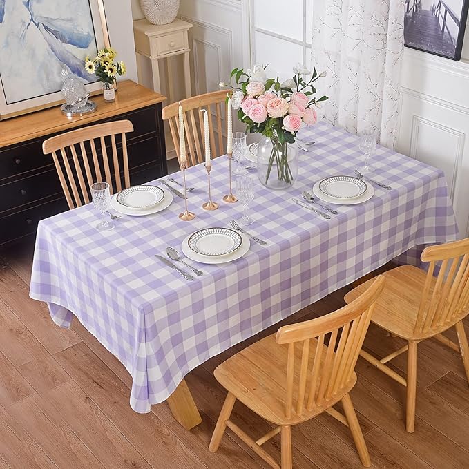 Cupuamon 2 Pack Waterproof Polyester Fabic Rectangle Checkered Tablecloth，60x120 Outdoor Table Cloth，Oil Stain Prevention Table Cloth for Pinics and Parties（Lavender and White）