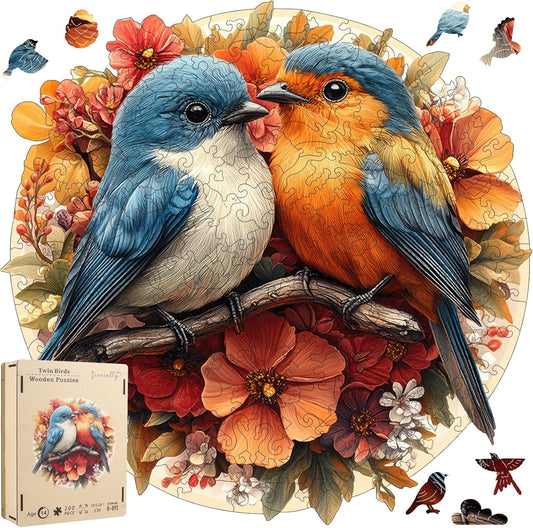 Wooden Jigsaw Puzzles -Twin Birds Wooden Puzzles for Adults, 200 Pcs Size 11.3'' x 11'', Luxurious Shaped Wood Puzzle, Beautiful Package, Best Gift for Adults, Family Game