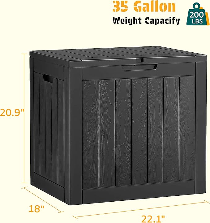 NUNU LAB 35 Gallon Outdoor Storage Box Waterproof, Outside Package Delivery Deck Boxes with Lockable Lid, Backyard Storage Bin For Garden Tools, Patio Cushions Accessories, Black
