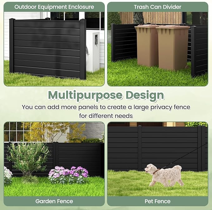 Giantex Air Conditioner Fence 2 Panels - 48''W x 36''H Outdoor Privacy Screen Trash Can Enclosure with 3 Stakes, PVC Vinyl Freestanding Picket Fences for Garden Patio Lawn AC Unit Pool Pump, Black
