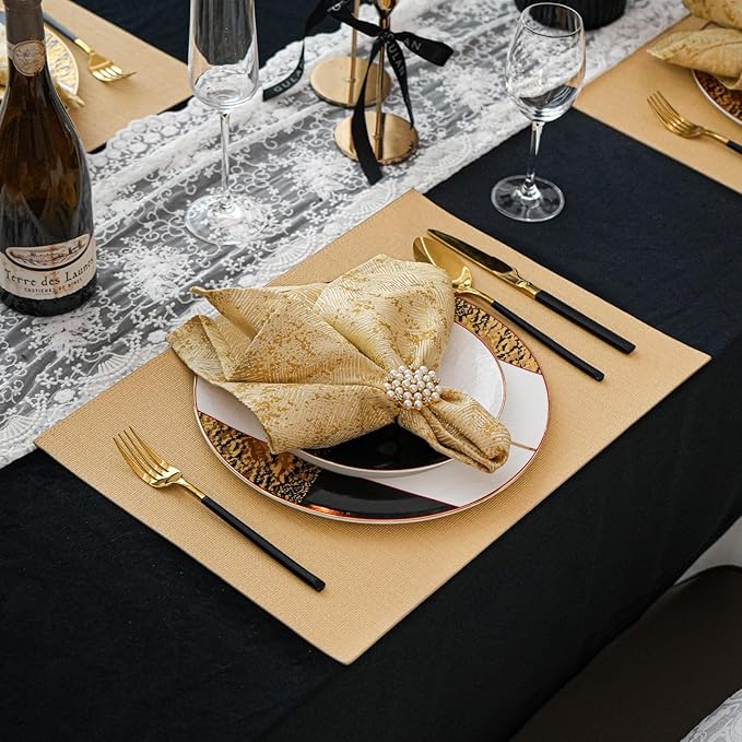 Gold Placemats Set of 4 - Waterproof Washable Wipeable Faux Leather Place Mats - Heat Resistant PU Table Mats for Dining Table Decoration Indoor Outdoor - 18x13 Inch