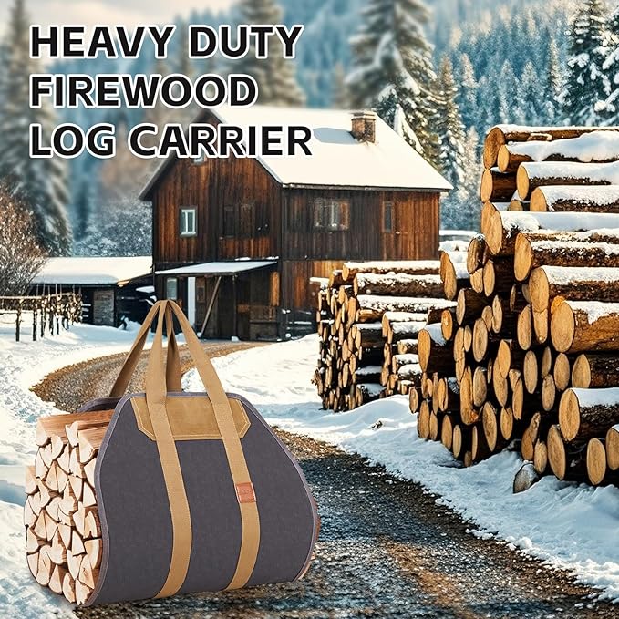 1MORE Firewood Carrier - Wood Carrier for Firewood,Log Carrier for Firewood Tote Bag, 40"X19" Canvas Firewood Carrier, Water Resistant Log Tote Wood Carrying Bag With Handles,Fireplace Tools. Grey