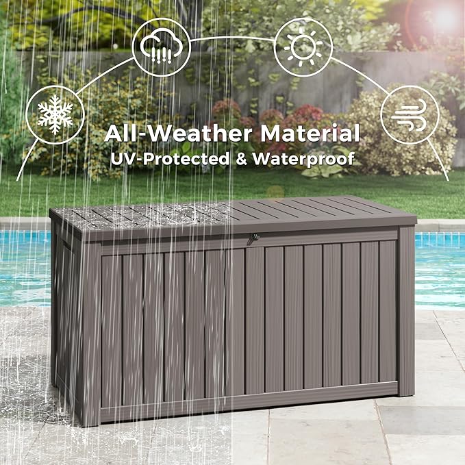 NUNU LAB 180 Gallon Outdoor Storage Box Waterproof, Outside Package Delivery Deck Boxes with Lockable Lid, Backyard Storage Bin For Garden Tools, Patio Cushions, Gray