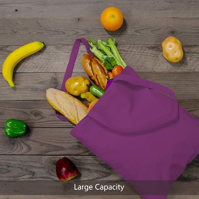 TOPDesign 24-Pack Economical 16"x15" Purple Cotton Tote Bag, Lightweight Medium Reusable Grocery Shopping Cloth Bags, Suitable for DIY, Advertising, Promotion, Gift, Activity