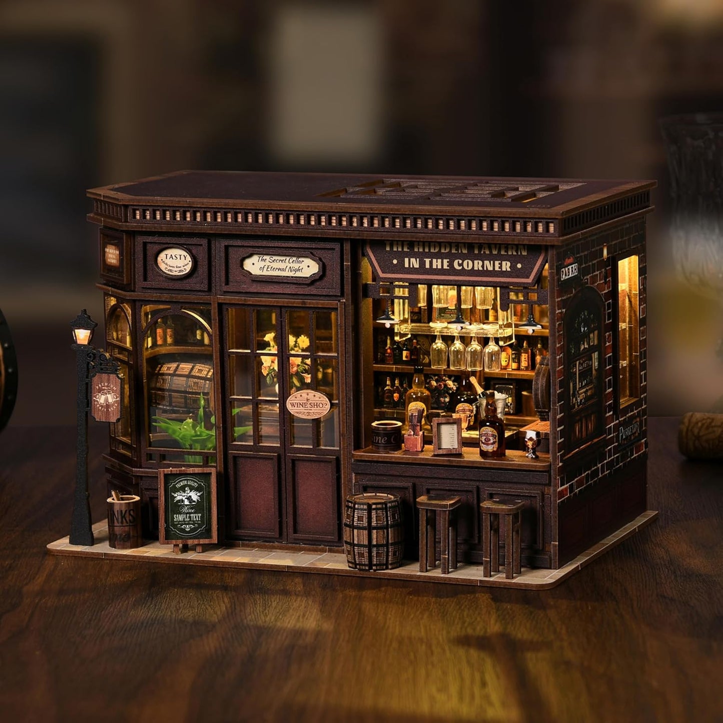 ISSEVE Book Nook Kit - DIY Miniature House Kit for Adults, Teens and Beginners, Corner Tavern Dollhouse Booknook Tiny House Bookshelf Decor 3D Wooden Puzzle, Gifts for Friends Family (Corner Tavern)