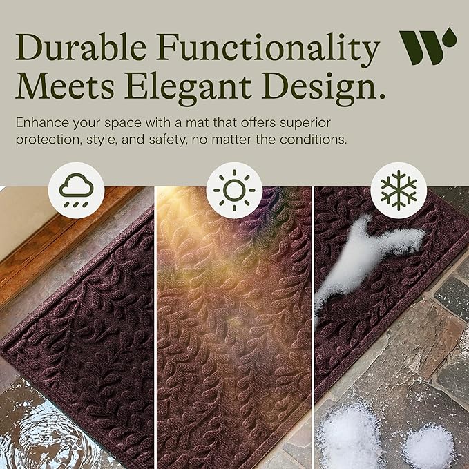WaterHog Indoor/Outdoor Door Mat, 2' x 3', Made in USA, Durable & Skid-Resistant Front Door Rug, Decorative, Water-Trapping & Heavy-Duty Entryway Floor Mat for Your Home, Boxwood Collection, Bordeaux