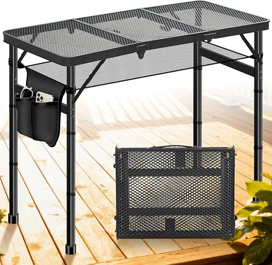 DeeprBetter Folding Camping Table, 3ft Camping Table Aluminum Folding Table with 3 Adjustable Height Max 27.5 Inch Picnic Table Portable Table for Outdoor Backyard BBQ, Beach