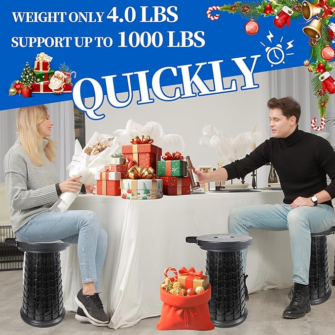Upgraded XXL Collapsible Stool with Thick Cushion H 20.1" D 13", 1000Lbs Max Weight, Wider & Taller Pop Up Heavy Duty Portable Retractable Foldable Stool or Travel Foot Rest, Camping & Outdoors