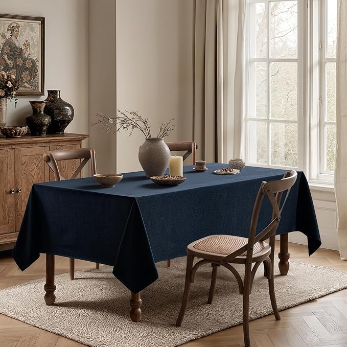 MIULEE Navy Blue Linen Polyester Tablecloth 60x84 Inch Rectangle Table Cloth Waterproof,Stain Resistant & Wrinkle Resistant for Dining Party Wedding