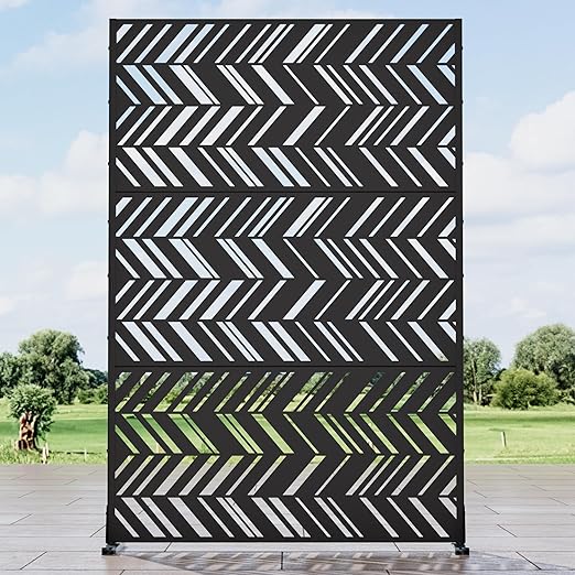 Casaphoria Metal Privacy Screen Outdoor, 72" H x 47" W Freestanding Decorative Privacy Screen for Patio Deck Balcony Garden with Stable Base, Black-Christopher