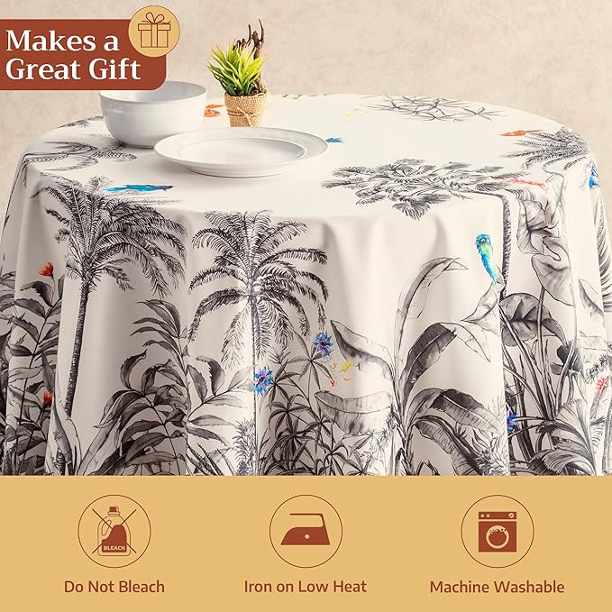 Maison d' Hermine Table Cloth Round Table 100% Cotton 63 Inches Fall Tablecloth Reusable Everyday Use for Thanksgiving Christmas Decorations Dining Farmhouse Party (Amazonia)