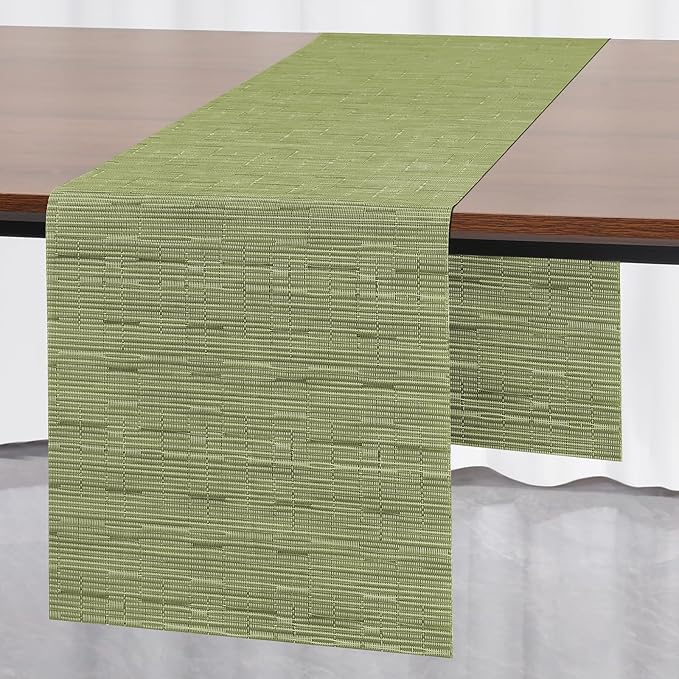 Myir JUN Table Runner, Vinyl Table Runner Indoor 72 Inch Long Arbitrarily Cropped Runner for Table Heatproof for Home Party (Green, 12 x 72 inch)
