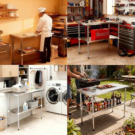 Stainless Steel Work Table 30 x 48 Inch, NSF Commercial Prep Table with Undershelf, Heavy Duty Food Prep Workstation