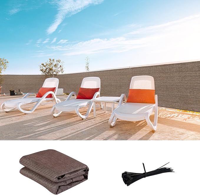 LOVE STORY Custom Size 2'6''x20' Brown Balcony Privacy Screen,UV Block Privacy Fence Screen,90% Shield for Outdoor Pool Garden Apartment Railing