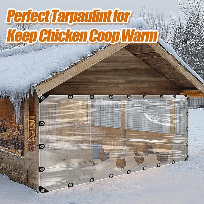 6.6x13ft Anti-Tear Clear Tarp Waterproof for Patio Winterizing - 2pcs Windproof Poly Tarpaulin, Heavy Duty Transparent Enclosure with Grommets for Covering Chicken Coops Greenhouse Garden Plants