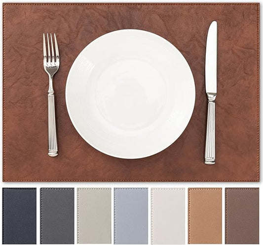 Faux Leather Placemats Set of 4 Vinyl Washable Wipeable Table Mats for Kitchen Dining Table Heat Resistant Waterproof Indoor/Outdoor Placemats Non-Slip Easy Clean Place Mats (Reddish Brown)