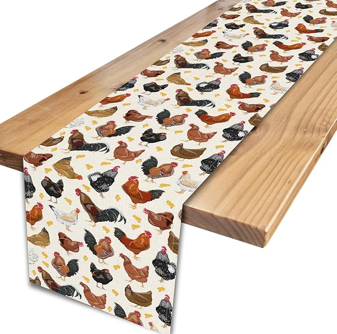 Farmhouse Rooster Table Runner, Rustic Farm Animals Cow Pig Chicken Coffee Table Center Decor for Home Kitchen Dining Patio Holiday Party Indoor Outdoor Table Decorations, 13"x72" Inch