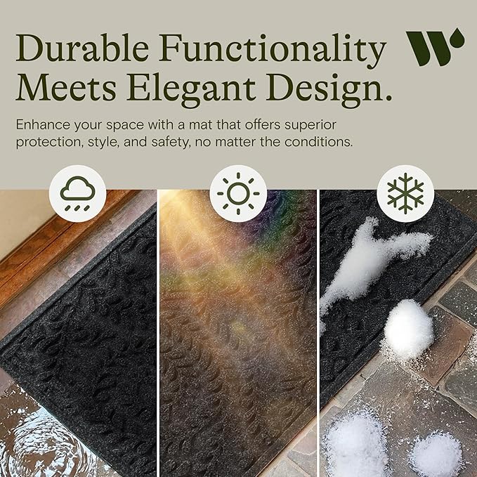 WaterHog Indoor/Outdoor Door Mat, 2' x 5', Made in USA, Durable & Skid-Resistant Front Door Rug, Decorative, Water-Trapping & Heavy-Duty Entryway Floor Mat for Your Home, Boxwood Collection, Charcoal