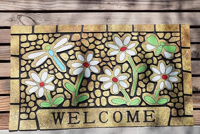 CHICHIC Welcome Door Mat 17x 30 Inch Front Doormat Outdoors for Home Entrance Outdoors Mat for Outside Entry Way Doormat Entry Rugs, Heavy Duty Non Slip Rubber Back Low Profile, Dragonfly