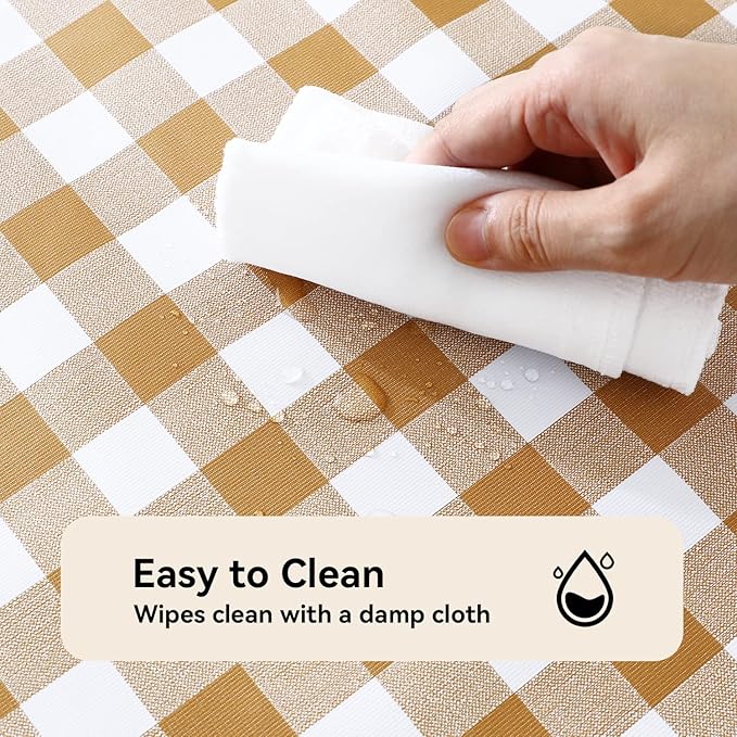 Romanstile Square Vinyl Tablecloth, 100% Waterproof Buffalo Gingham Plastic Table Cloth, Heavy Duty Wipeable Checkered Table Covers for Outdoor, Camping, Picnic, Patio - 60 x 60, Coffee and White