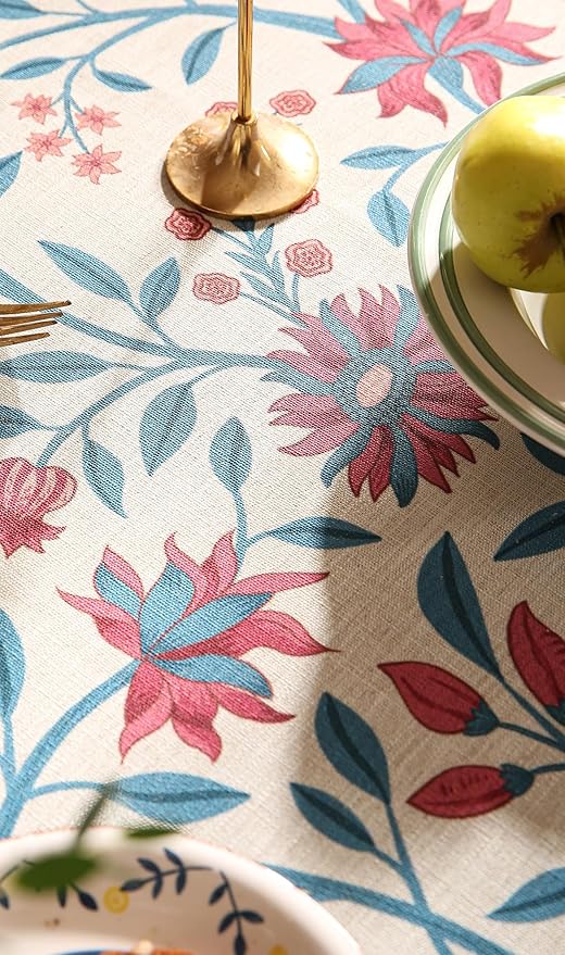 Designer Linen Rectangle Tablecloth,Vintage William Morris Wrinkle Resistant Floral Table Cloth,Decor Table Cover for Kitchen,Dining,Thanksgiving,Christmas,Party,55"*87"-Dorodango B