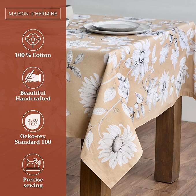 Maison d' Hermine Table Cloth Square Table 100% Cotton 54 x 54 Inches Fall Tablecloth Reusable Everyday Use for Thanksgiving Christmas Decorations Dining Farmhouse Party (Pretty Autumn)