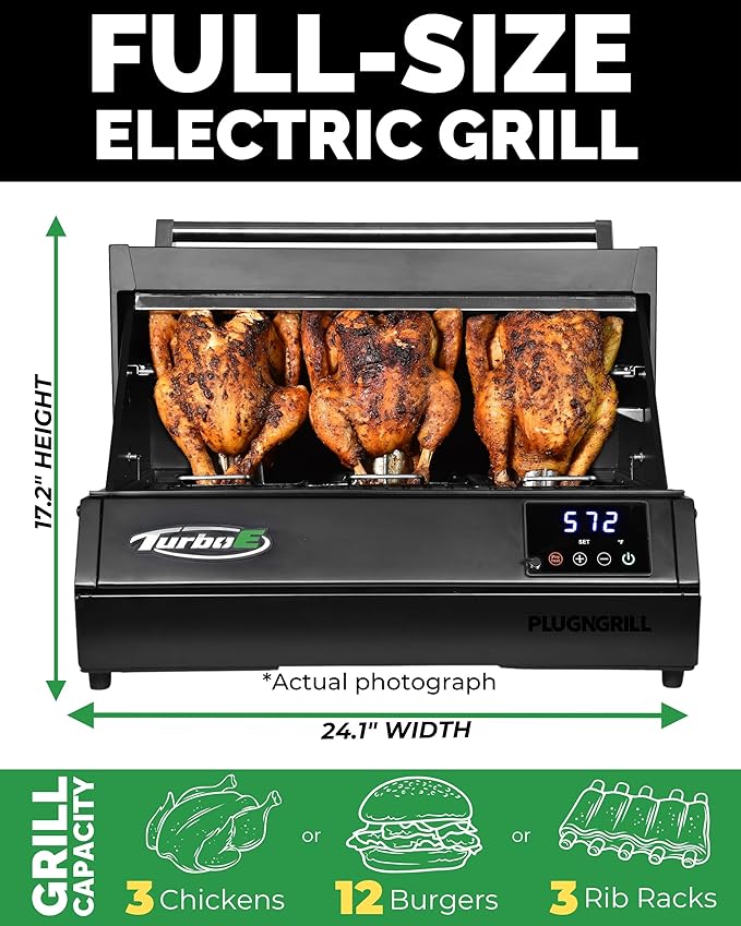 Turbo E XL Electric Grill, 1700W Infrared, Warming Rack and Probe, Apartment Friendly