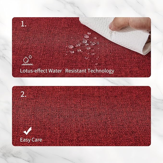BALCONY & FALCON Placemats Set of 6 Faux Linen Cloth Place Mats Washable Waterproof Wrinkle Resistant Table Placemats for Dining Kitchen Farmhouse Indoor & Outdoor Use(Ruby Red, 13.8”x 17.7”