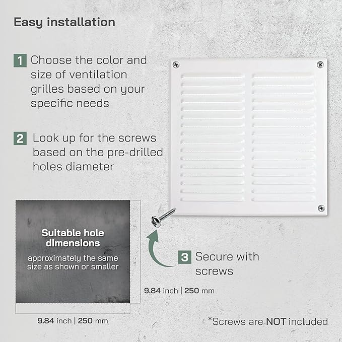 Vent Systems 10 x 10 Inch (Inner) White Vent Cover - Square Metal HVAC Return Air Grille with Mesh Screen - Register Wall Vent Duct Grill - Outdoor, Indoor, Crawlspace - Exhaust Ventilation Grill