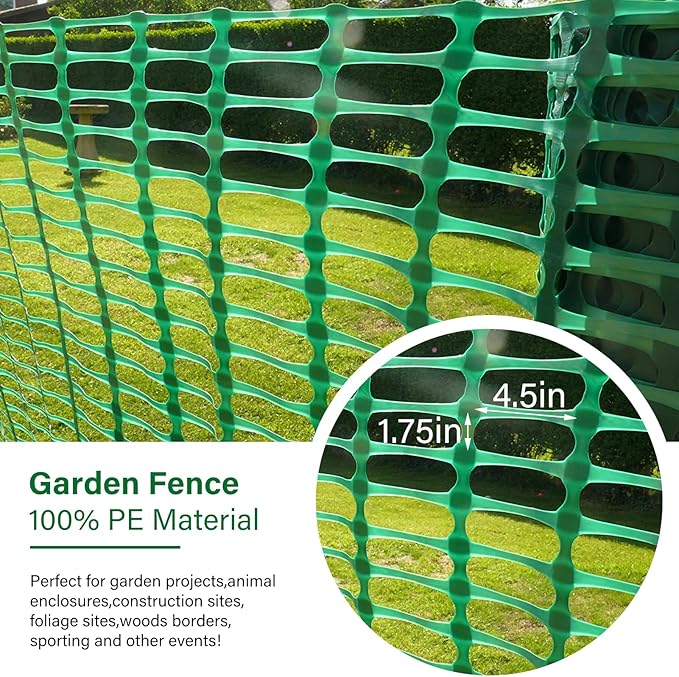 Plastic Fencing Temporary Fence,Snow Fence 4x100 with Stakes,Garden Fencings Plastic with Poles,Reusable Safety Fence,Construction Fence,Garden Fencing Roll for Pool,Lawn,Deer