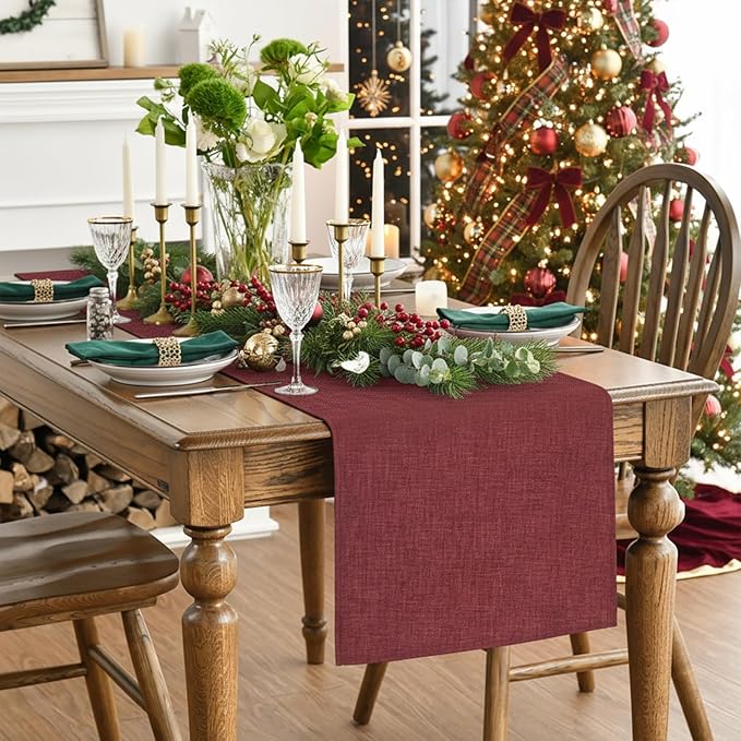 Artoid Mode Dark Red Table Runner, Seasonal Christmas Valentine's Washable Kitchen Dining Table Decoration for Home Party Decor 13x36 Inch