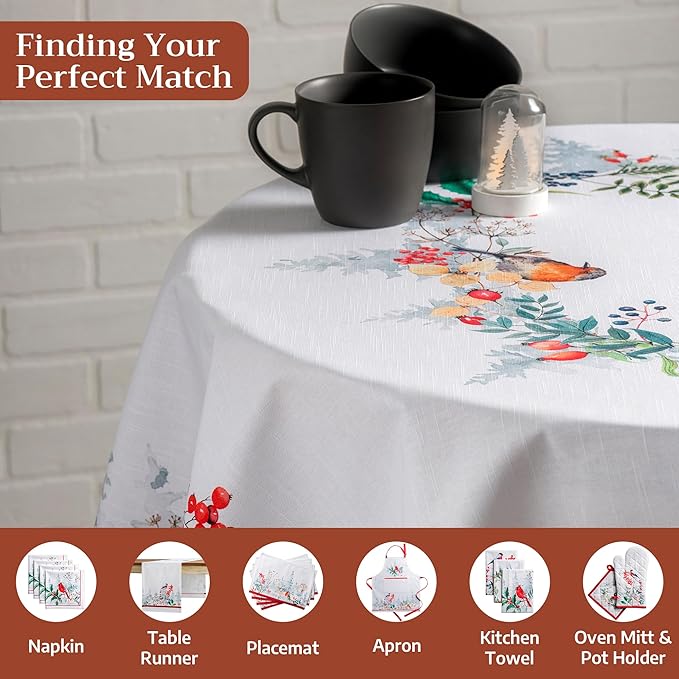 Maison d' Hermine Table Cloth Round Table 100% Cotton 69 Inches Fall Tablecloth Reusable Everyday Use for Thanksgiving Christmas Decorations Dining Farmhouse Party (Morzine)