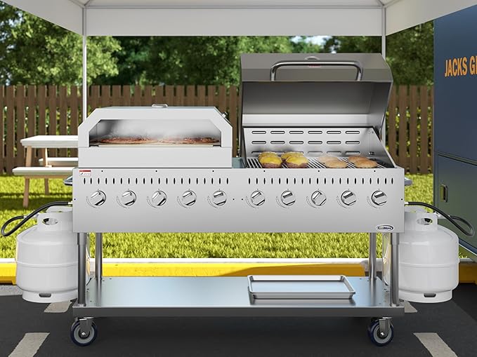 72 in. Commercial Outdoor Propane Gas Grill with 36 in. Roll Dome Cover and 36 in. Pizza Oven in Stainless-Steel, ETL Listed (CGKIT7-D36P36)