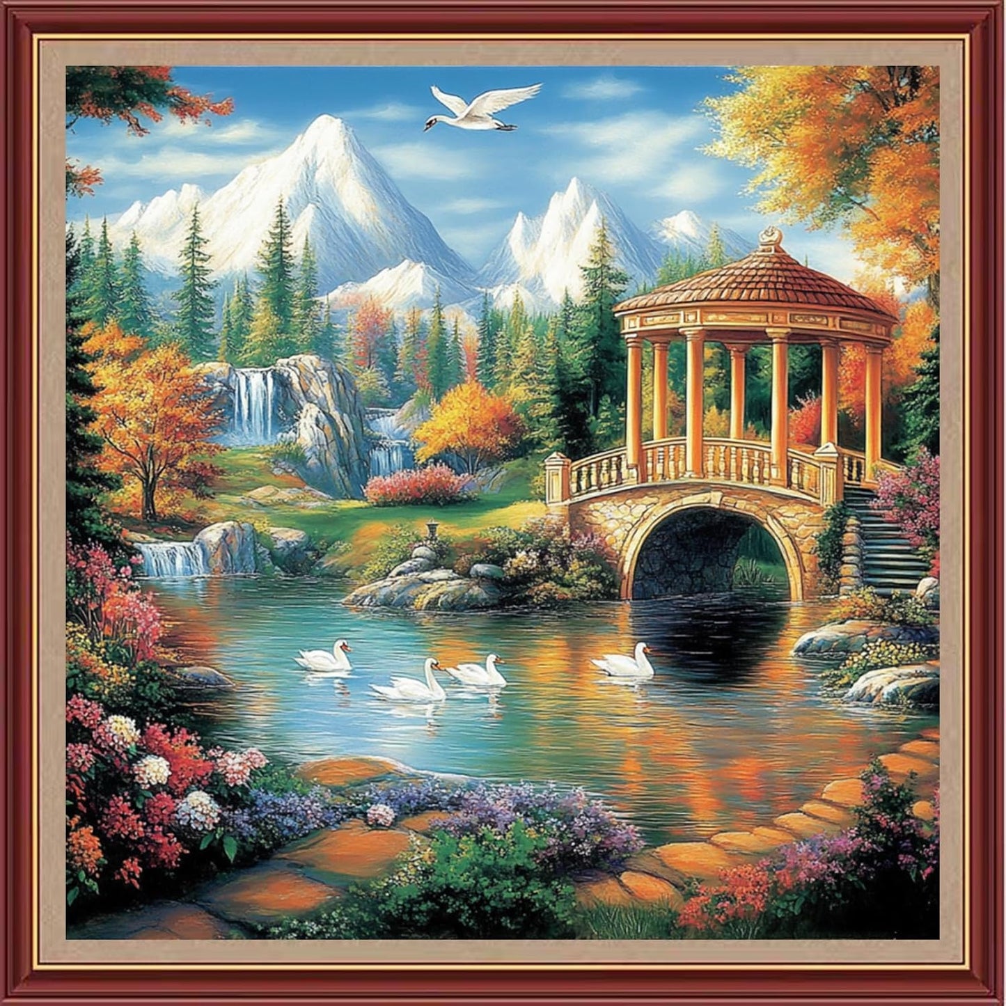 DMCXART Counted Cross Stitch Kits for Adults Needlepoint Kits Unprinted Cross Stitching Embroidery Kit 11CT Cross Stitch Supplies-Swan Lake Scenery 18x18 inch