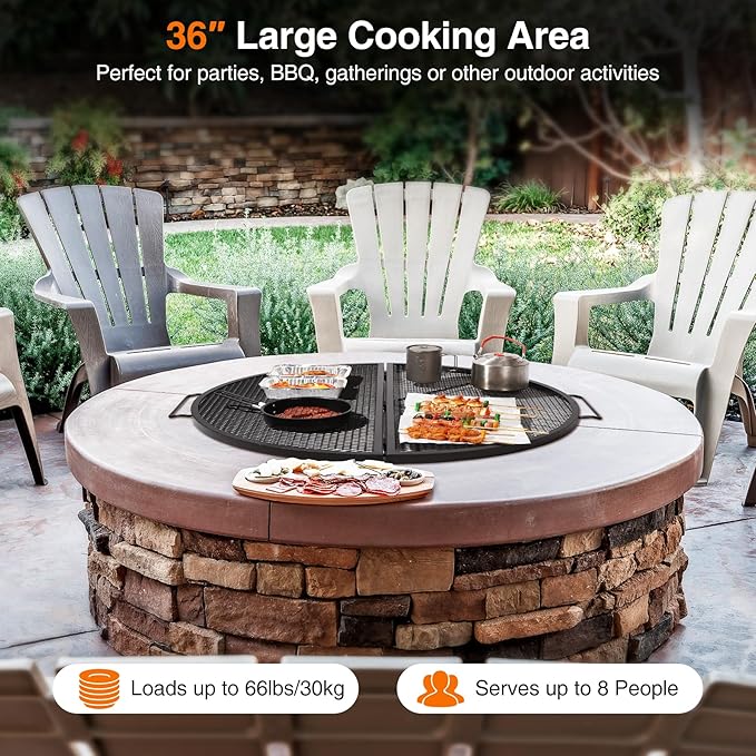 REDCAMP Foldable Fire Pit Cooking Grill Grate, Portable X-Marks Heavy Duty Steel Round Campfire BBQ Grill with Handle & Support Wire, Ideal for Outdoor Picnics & Gatherings, 36-Inch Black