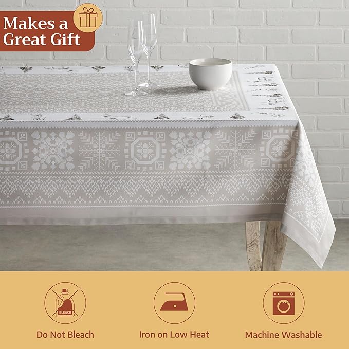 Maison d' Hermine Table Cloth Rectangle Table 100% Cotton 60 x 120 Inches Fall Tablecloth Reusable Everyday Use for Thanksgiving Christmas Decorations Dining Farmhouse Party (Cozy Christmas)
