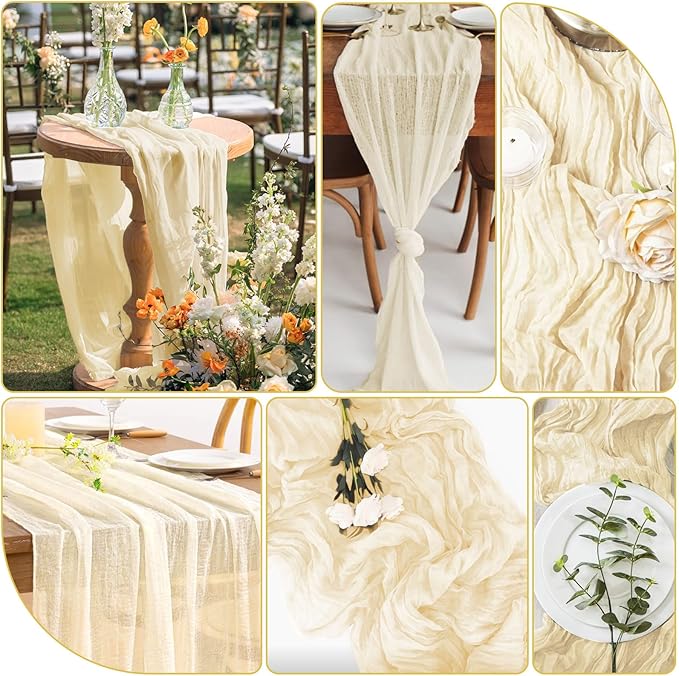20 Packs Cheesecloth Table Runner 10FT Long Boho Gauze Fabric Table Runner Vintage Rustic Sheer Runners for Wedding Party Bridal Baby Shower Table Decorations (Ivory )